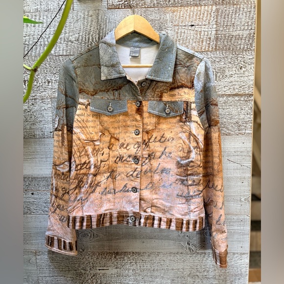 Dolcezza Jackets & Blazers - Dolcezza | Women's S - Lightweight Full Abstract Art Graphic Jacket, Blue/Tan